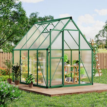 CABIHOME 6x7 FT Outdoor Greenhouse, Polycarbonate Greenhouse with Roof Vent and Ground Nails, Aluminum Large Walk-in Green House w/ Lockable Push Door for Outside Garden Backyard (Green, 6x7 FT)
