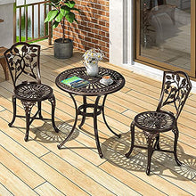 JKSVTF 3 Piece Patio Bistro Table Set w Leaf Design Antique Finish Outdoor Cast Aluminum Furniture Set w Umbrella Hole Rust-Resistant Table and Chairs for Balcony Backyar (Black)