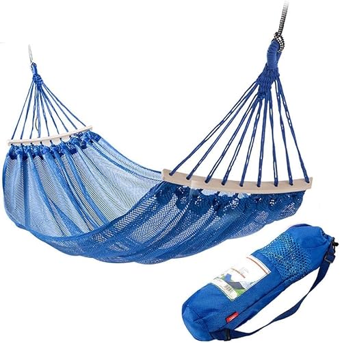 DULASP Outdoor Hammock, Anti-Rollover Swing Bed, Leisure Single Hammock, Thickened and Widened Ice Mesh Breathable Garden Hammock Chair,Blue