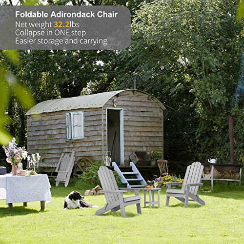 MXIMU Folding Adirondack Chair Set of 4 Plastic Outdoor Chairs Grey