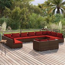 KPOUTRFG 12 Piece Modular Patio Furniture Set with Brown PE Rattan and Powder Coated Steel Frame for Outdoor Lounge Seating