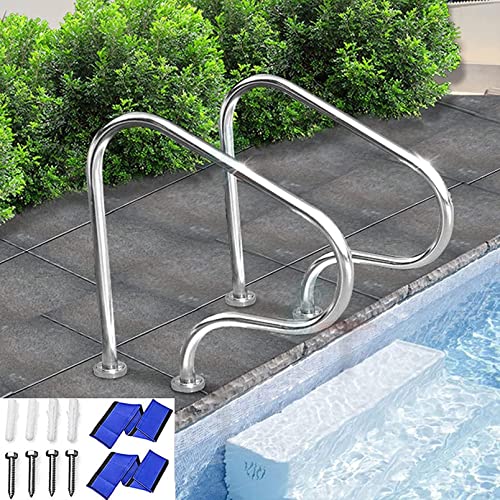 BSNANCA Handrail Sturdy Pool Safety Handrails Pool Handrails Deck to Deck Mounted 3 Bend Stair Rail