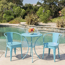 Merax Retro Bistro Table and Chairs Set of 2, Iron Round Table and 2 Chairs, 3 Piece Weather Resistant Patio Bistro Set for Outdoor Balcony Yard Porch Garden (Blue)