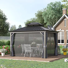 Outsunny 10' x 12' Hardtop Gazebo with Curtains and Netting Charcoal Gray
