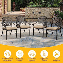 Sumshadow 4-PCS Cast Aluminum Patio Dining Chairs, All Weather Patio Bistro Dining Chairs Set of 4 with Armrests & Cushions, Stackable Patio Dining Chairs for Garden, Balcony, Deck, Bronze