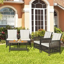 10PCS Patio Rattan Furniture Set Cushioned Sofa Armrest Wooden Tabletop