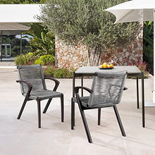 Armen Living Nabila Outdoor Dark Eucalyptus Wood and Grey Rope Dining Chairs - Set of 2