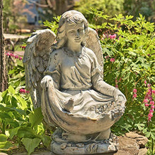 Zaer Ltd. Large Magnesium Angel Statues (Outdoor Safe) (24”T Kneeling with a Dress Birdbath Cassiel)