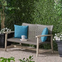 Seeheool Hampton Outdoor Acacia Wood Wicker Loveseat, Patio Furniture Conversation Set for Backyard
