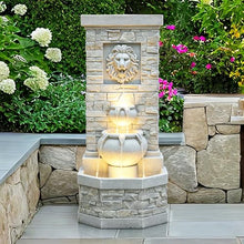 42'' Lion Head Outdoor Water Feature Fountain for Garden with Lights