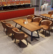 JOSOGO Camping Wind bar Solid Wood Tables and Chairs Qing bar Industrial Wind Booth Sofa Barbecue Cafe Bistro Sofa(1 Table with 2 Chairs)