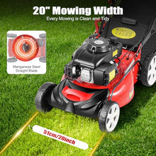 20inch Gas Powered Lawn Mower w/Grass Collecting Bag 173CC 4-Stroke Self Propelled Walk Behind Push Mower,3 in 1 Engine 8 Gear Adjustable Heights 8" Front & 10" Rear Wheel,for Yards Planting Weeding