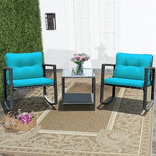 DUYHBAWRS 3PCS Patio Rattan Furniture Set Rocking Chairs Cushioned Conversation Set