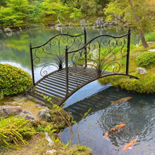 Hassyee Scrollwork Metal Arch Backyard Bridge with Decorative Silhouette & Weight Bearing Support for Creek Landscaping, Compact Garden Bridge with Integrated Side Rail Accents for Private Courtyard