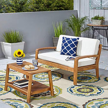 Great Deal Furniture Outdoor Teak Finished Acacia Wood Loveseat and Coffee Table Set with Beige Cushions