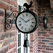 J3DFGFLR Outdoor Garden Wall Clock Garden Wrought Iron Wall Clock Outdoor Double-Sided Rooster Design Wall Hanging Clock with Bell for Garden Home Decoration