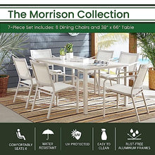 Hanover Morrison 7-Piece Outdoor Dining Set with 6 Sling Chairs and Square Table White/Multi
