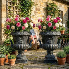 Merax 2-Piece 24.41" H Classical Grape Relief Urn Planter,MGO Pedestal Flower Pot with Elephant-Head Handles, Lightweight Weather-Resistant Decorative Vase for Garden, Patio & Entryway, Antique Black