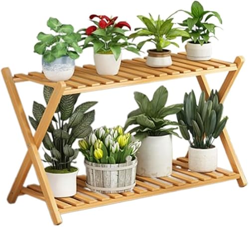 Indoor Plant Stand For Multiple Plants 2 Tier Wood Corner Plant Shelf Rack Creative Simple Flowerpot Stand Outdoor Rustic X-Cross Flower Pot Stand Holder For Yard Patio Garden Balcony Planter