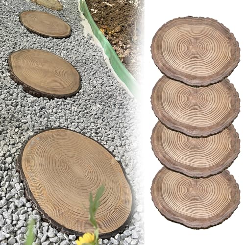 SGeneE Stepping Garden Stone Imitation Wood Grain, Realistic Wood Chips Pavers for Porch Veranda Walkways Pathways, 2pcs 4pcs Outside Lawn Decorative Stones