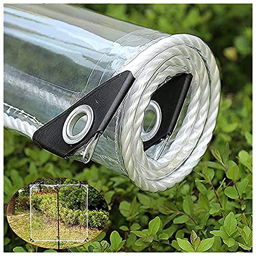 Heavy Duty PVC Transparent Tarpaulin, Clear Vinyl Tarp Cover 0.15mm Moisturizing Awning Canopy Patio Enclosure, Flower-Plant Leaf Covered Rainproof,Clear_4x4m/12x12ft (Clear 4x4m/12x12ft)