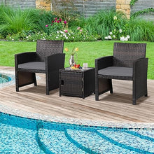 DUYHBAWRS 3PCS Patio Wicker Furniture Set Storage Table W/Protect Cover Gray