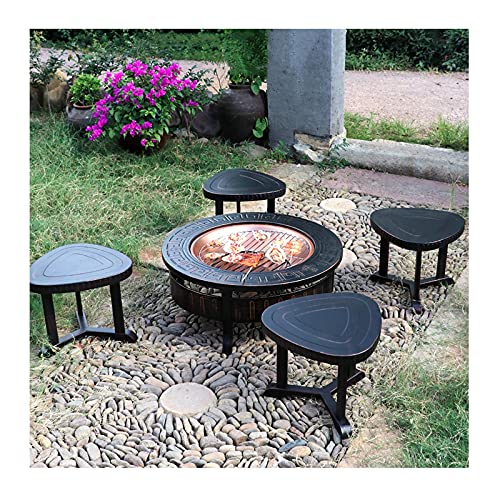 Fire Pits Outdoor Portable Garden Bonfire Pit and 4 Leisure Stools, Outdoor Heater with Cooking Grill, Burning Fire Pit, 81cm/31.8"