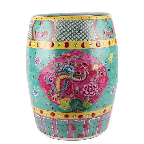 Ceramic Garden Stool Decorative Garden Stools Pastel Yellow Background Open Window Phoenix Pattern Stool Cool Stool Porcelain Pier Garden Stool Home Ceramics Ornaments Items Garden Stool Ceramic(A)