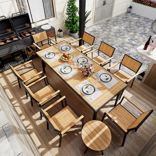Pamapic 10-Piece Patio Dining Set Outdoor Aluminum Furniture with Teak Table Top and 8 Stackable Chairs