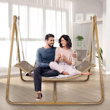 JESE Hammock Swing Chair with Stand and Cushion for Indoor,Outside, Anti-Rust Wood-Colored Frame, 570 lbs Oversized Double Hammock Chair for Patio Bedroom Balcony,