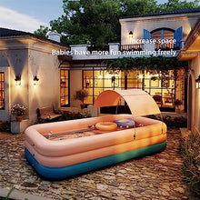 XQZMZSCP Large Inflatable Swimming Pool with Canopy, Foldable Family Large Outdoor Adult Swimming Pool, Automatic Inflation, Safety Fence (Pink 2.1m)