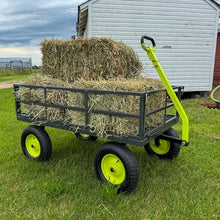 Yard Tuff Jumbo Wagon Heavy Duty Steel Mesh Deck Utility Outdoor Yard Cart, 1400 Capacity Haul with Large Stable Tires, 34 x 52 Inch, Gray/Green