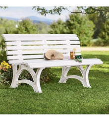 Plow & Hearth Weatherproof German PVC Outdoor Bench | 3-Seat | Holds Up to 500 lbs | Garden Patio Porch Park Deck | Steel and Resin (White)