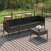 NLQMSU 5-Piece Garden Lounge Set Grey PE Rattan Powder Coated Steel