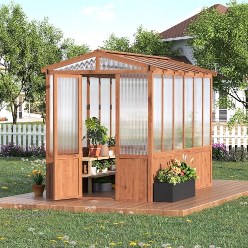 Garvee 6 x 10 FT Cedar Wooden Walk-in Greenhouse with Polycarbonate Panels
