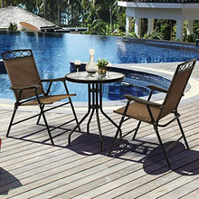 3 PCS Bistro Conversation Patio Pub Dining Set W/ 2 Folding Chairs & Glass Table Round Table