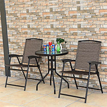DUYHBAWRS 3PC Bistro Patio Garden Furniture Set 2 Folding Chairs Glass Table Top Steel Round Table