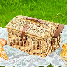 Storage Basket,Wicker Picnic for 4 Persons with Utensils Cutlery, Willow Hamper Service Gift Set, Outdoor Hand Woven for Valentine Day, Birthday