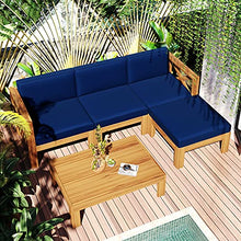 Yyuoqafn Outdoor Patio Wood 5-Pcs Sectional Sofa Seating Group Set w/Cushions 2 Corner+1 Armless Sofa+1 Ottoman+1 Tea Table