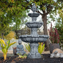XBrand 58.3" 3-Tier Outdoor Freestanding Water Fountain - Classic Leaf Design, Light Gray Resin, Large Bird Bath with Pump - Ideal for Yard, Lawn and Garden, Porch Décor