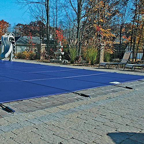 GLI Secur-A-Pool 16 FT X 36 FT Rectangular Mesh Safety Cover System with 4 FT X 8 FT Center End Step, Blue