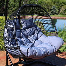 Sunnydaze Liza Loveseat Egg Chair with Gray Cushions - Black Wicker Frame - 550 lb Capacity - 43" Tall Grey