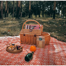 Storage Basket,Wicker Picnic for 2 Person, Willow Hamper Service Gift with Cutlery, Additional Compartments Hand Woven for, Camping