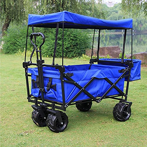 Garden Trolley Outdoor Utility Wagon Folding Garden Beach Shopping Camping Cart Garden Trolley Carts Easy Transport (Blue One szie)