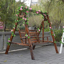 KYTGFH Patio Swing Chair with Stand - for Garden Backyard Garden Swing Outside Furniture Outdoor Swing Chair,All Solid Wood Waterproof with Flower Vine Terrace Rocking Chair(Brown Have Flowers)