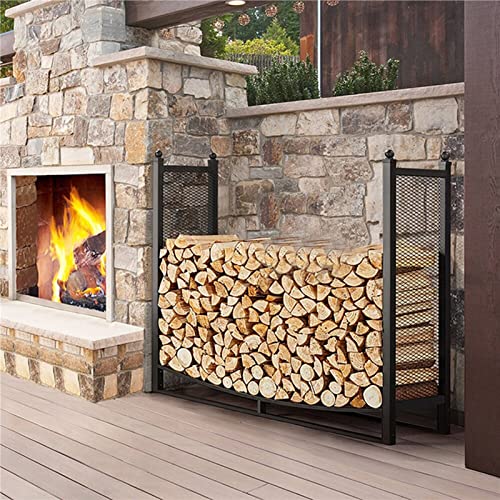 TXGJWRA 3.8ft Firewood Rack with Mesh Sides Heavy Duty Fire Wood Stand Holder for Outdoor Indoor Fireplace Log Storage Metal Lumber Stacker Organizer,