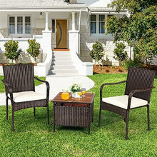 DUYHBAWRS 3PCS Patio Rattan Furniture Bistro Set Wood Side Table Stackable Chair