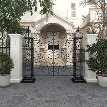Deco 79 Metal Indoor Outdoor Scrollwork Arched Gate Garden Arbor with Vines and Latch Lock Closure, 70" x 15" x 65", Black