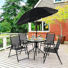 DUYHBAWRS 6 PCS Patio Dining Set Folding Chairs Glass Table Tilt Umbrella Garden