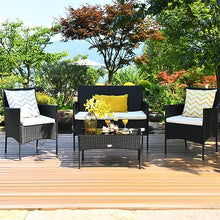 DUYHBAWRS 4PCS Patio Rattan Furniture Set Cushioned Sofa Coffee Table Backyard Porch